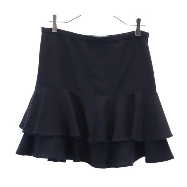 LAUREN RALPH LAUREN ローレンラルフローレン ミニ丈 フリルスカート 6P ブラック系 サイドジップ レディース
