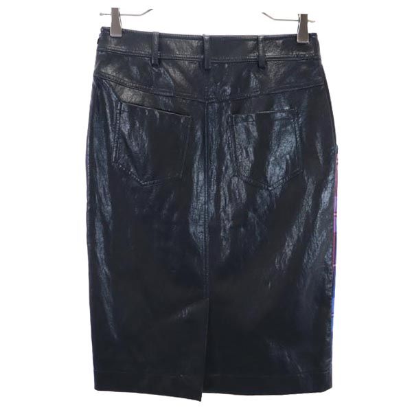 未使用 BOUTIQUE MOSCHINO ブティックモスキーノ ミディ丈 フェイクレザー スカート I 38 青系 切替 レディース