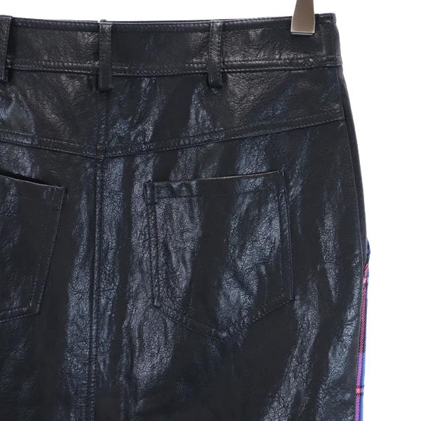 未使用 BOUTIQUE MOSCHINO ブティックモスキーノ ミディ丈 フェイクレザー スカート I 38 青系 切替 レディース