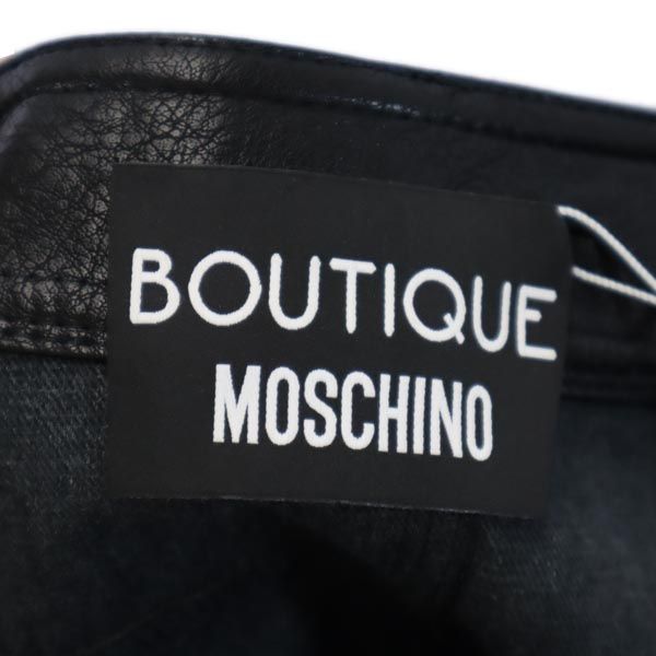 未使用 BOUTIQUE MOSCHINO ブティックモスキーノ ミディ丈 フェイクレザー スカート I 38 青系 切替 レディース