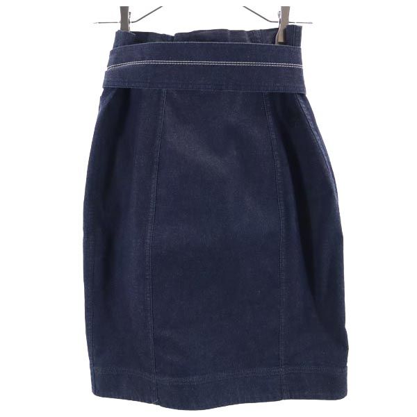 CELINE セリーヌ ロゴ刺繍 ミディ丈 ラップ デニムスカート 38 ネイビー レディース