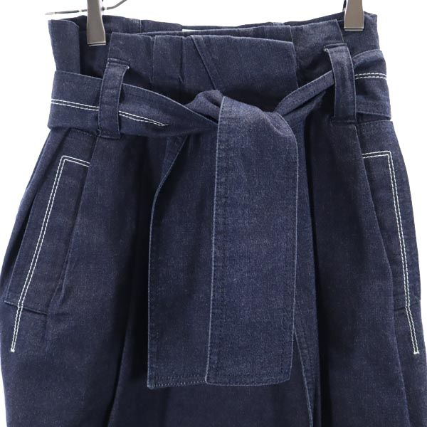 CELINE セリーヌ ロゴ刺繍 ミディ丈 ラップ デニムスカート 38 ネイビー レディース