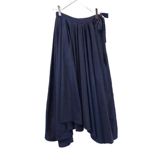 ロング丈 エプロン スカート ネイビー レディース