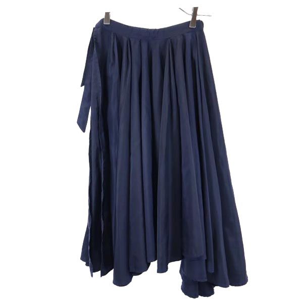 ロング丈 エプロン スカート ネイビー レディース