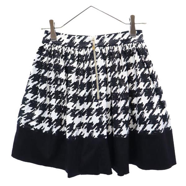 Kate Spade ケイトスペード 総柄 ミニ丈 ギャザースカート 0 黒×白 バックジップ レディース
