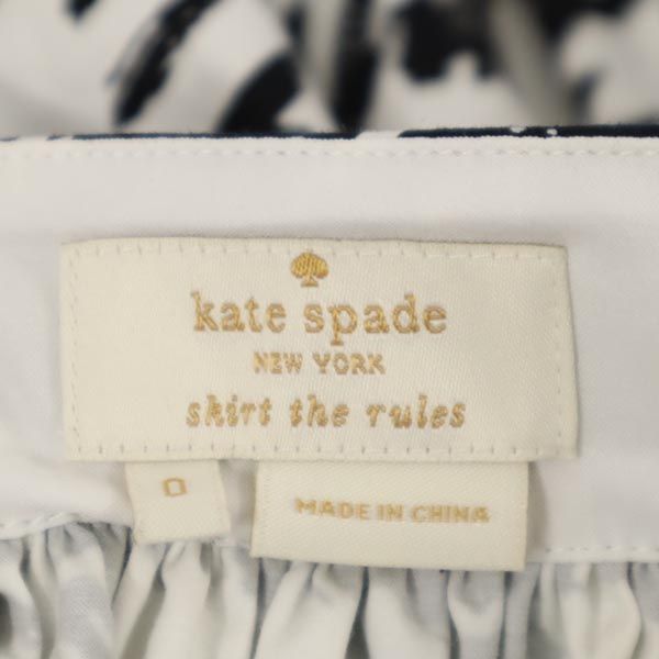 Kate Spade ケイトスペード 総柄 ミニ丈 ギャザースカート 0 黒×白 バックジップ レディース