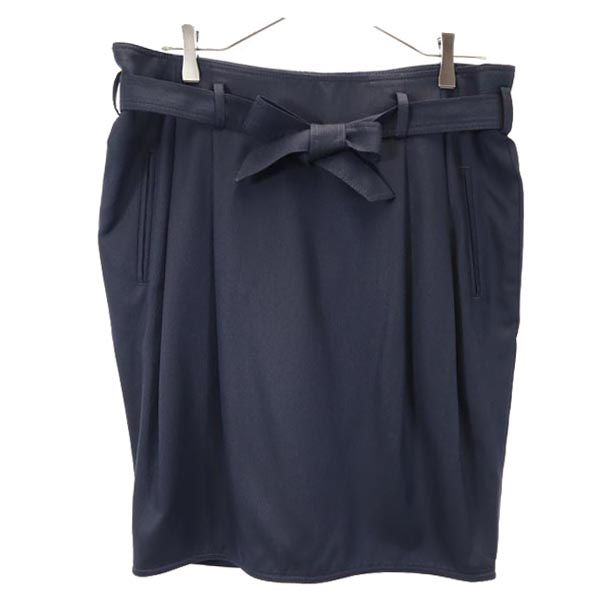 ARMANI COLLEZIONI アルマーニコレッツォーニ ウールブレンド ミニ丈 スカート 38 ネイビー系 ベルト付 レディース