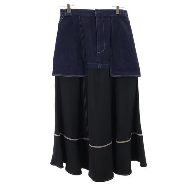 furfur ファーファー ロング丈 デニムスカート F デニム地×黒 切替 レディース
