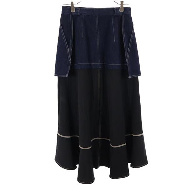 furfur ファーファー ロング丈 デニムスカート F デニム地×黒 切替 レディース