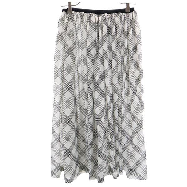 Y's ワイズ 日本製 総柄 ミモレ丈 ギャザー フレアスカート 3 ホワイト系 レディース