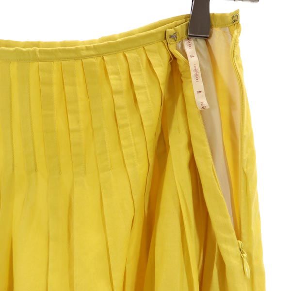 TRUSSARDI トラサルディ ミディ丈 タック スカート 40 黄 裾刺繍入 レディース