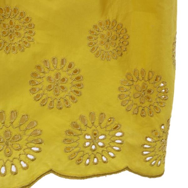 TRUSSARDI トラサルディ ミディ丈 タック スカート 40 黄 裾刺繍入 レディース