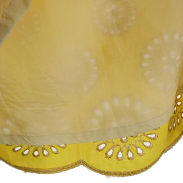 TRUSSARDI トラサルディ ミディ丈 タック スカート 40 黄 裾刺繍入 レディース