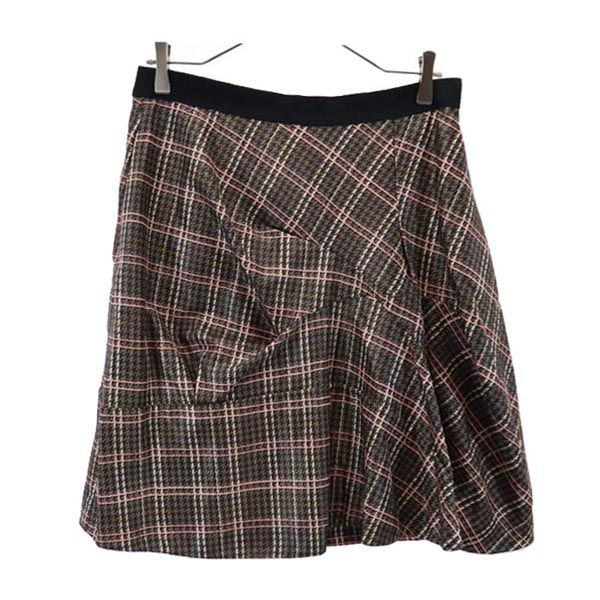 MARNI マルニ チェック ミニ丈 デザイン スカート 42 ブラウン系 サイドジップ レディース