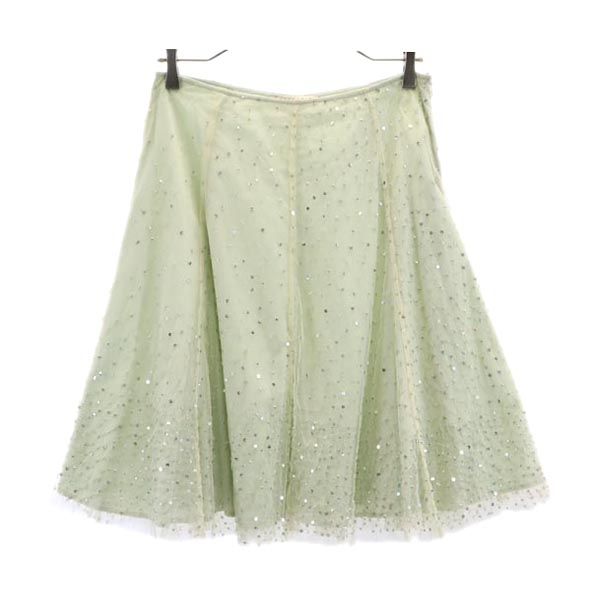 ESSENTIEL エッセンシャル ミニ丈 チュール フレアスカート 38 グリーン系 サイドジップ レディース