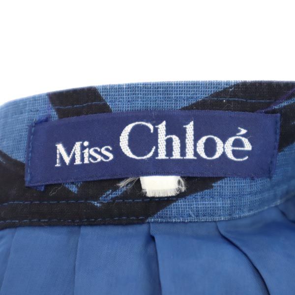 miss chloe ミスクロエ 日本製 ミディ丈 リネンブレンド フレアスカート 38 ネイビー系 レディース