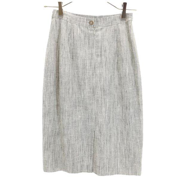 Salvatore Ferragamo サルヴァトーレフェラガモ イタリア製 ミディ丈 リネンブレンド スカート 6 グレー レディース
