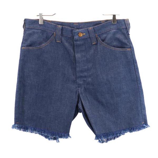 Wrangler ラングラー 90s オールド USA製 ジャージショートパンツ w34 青系 フリンジ カットオフ デニム調 メンズ