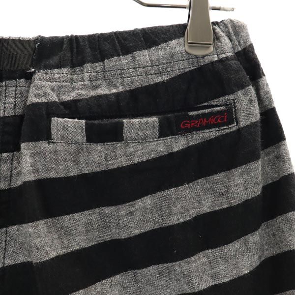 グラミチ ビームスコラボ リネンブレンド ボーダー柄 アウトドアショートパンツ S 黒×グレー Gramicci BEAMS メンズ