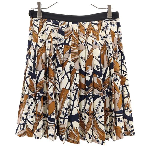 MARC BY MARC JACOBS マークバイマークジェイコブス 総柄 ミニ丈 シルク プリーツスカート 2 ブラウン系 サイドジップ レディース