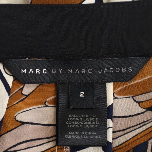MARC BY MARC JACOBS マークバイマークジェイコブス 総柄 ミニ丈 シルク プリーツスカート 2 ブラウン系 サイドジップ レディース