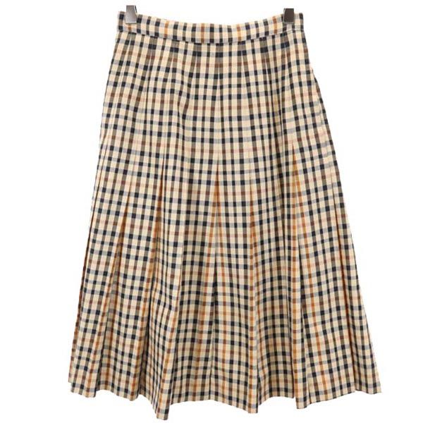 DAKS ダックス チェック ミディ丈 プリーツスカート ベージュ系 レディース