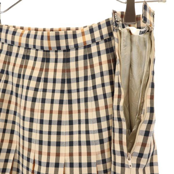 DAKS ダックス チェック ミディ丈 プリーツスカート ベージュ系 レディース