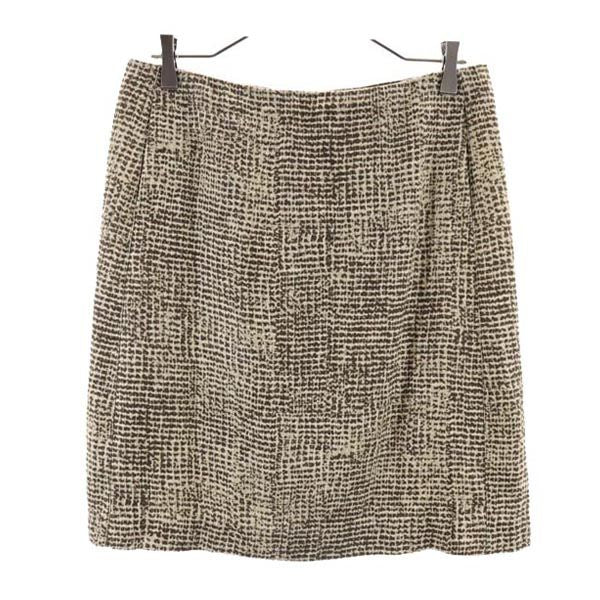 S Max Mara エスマックスマーラ 総柄 リネン ミニ丈 スカート 40 ブラウン系 バックジップ レディース