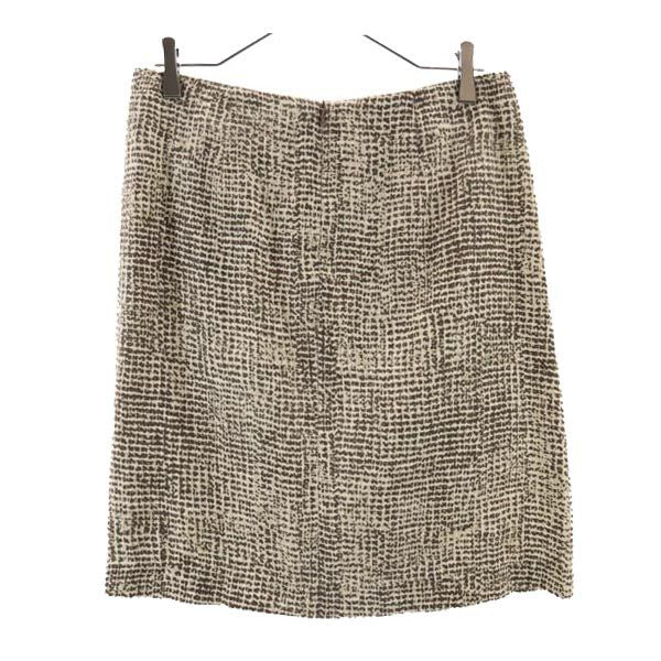 S Max Mara エスマックスマーラ 総柄 リネン ミニ丈 スカート 40 ブラウン系 バックジップ レディース