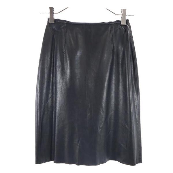 FOXEY NEW YORK フォクシーニューヨーク ミニ丈 フェイクレザー スカート 38 ブラック系 バックジップ レディース