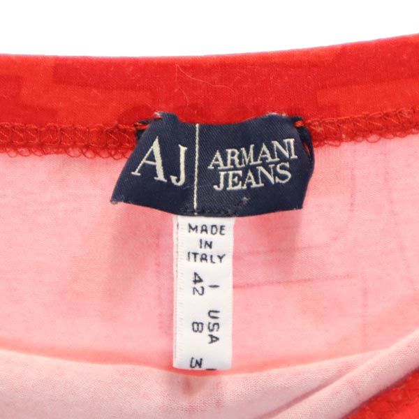 ARMANI JEANS アルマーニジーンズ ロゴ総柄 イタリア製 ロングスカート USA8 レッド系 レディース