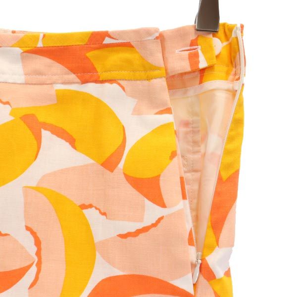 美品 Kate Spade ケイトスペード リネンブレンド 総柄 フリル ショートパンツ 2 オレンジ系 レディース