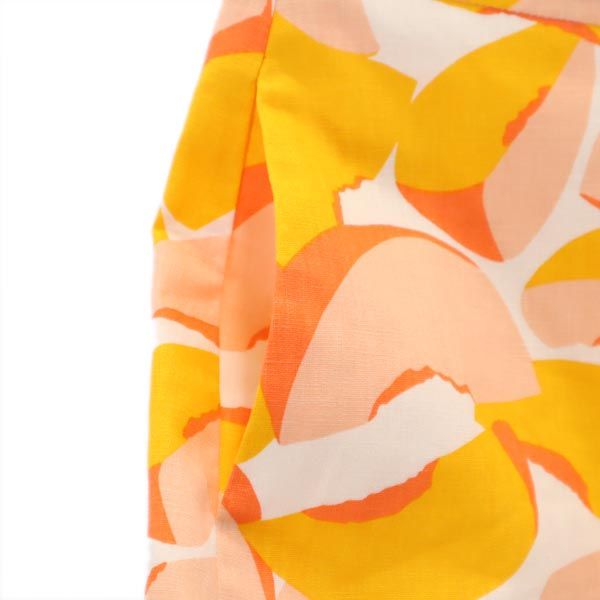 美品 Kate Spade ケイトスペード リネンブレンド 総柄 フリル ショートパンツ 2 オレンジ系 レディース