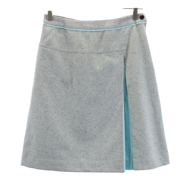 LANVIN ランバン 日本製 ウールブレンド ミニ丈 デザイン スカート 38 グレー系 サイドジップ レディース