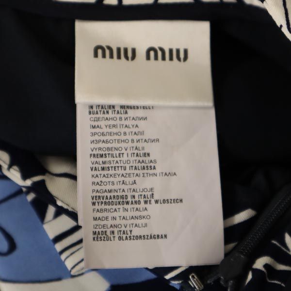 ミュウミュウ イタリア製 総柄 ミニ丈 プリーツスカート 36 ブルー系 MIUMIU サイドジップ レディース