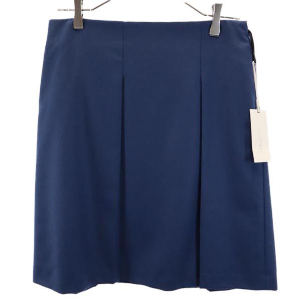 未使用 Calvin klein カルバンクライン ウールブレンド ミニ丈 プリーツスカート 4 ネイビー系 サイドジップ レディース