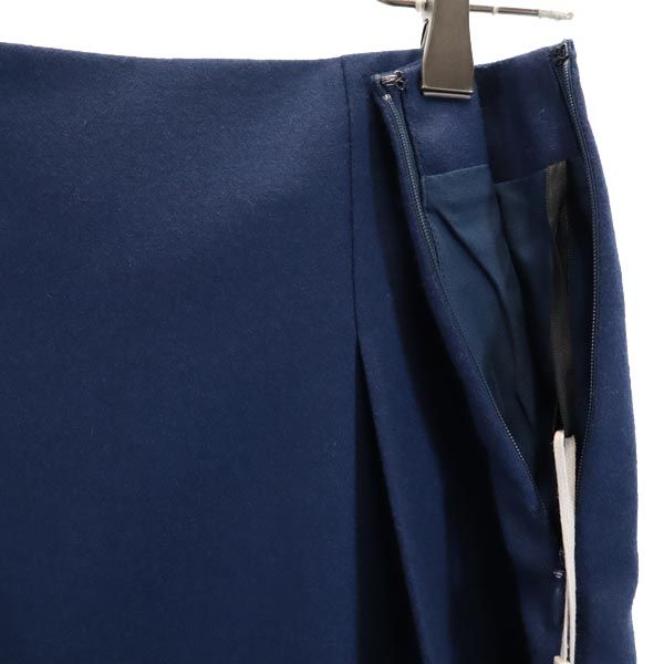 未使用 Calvin klein カルバンクライン ウールブレンド ミニ丈 プリーツスカート 4 ネイビー系 サイドジップ レディース