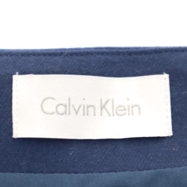 未使用 Calvin klein カルバンクライン ウールブレンド ミニ丈 プリーツスカート 4 ネイビー系 サイドジップ レディース
