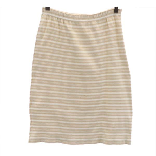Sonia Rykiel ソニアリキエル フランス製 ボーダー柄 ミニ丈 スカート M ベージュ系 ウエストゴム レディース