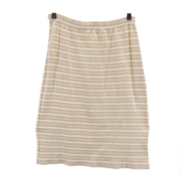 Sonia Rykiel ソニアリキエル フランス製 ボーダー柄 ミニ丈 スカート M ベージュ系 ウエストゴム レディース