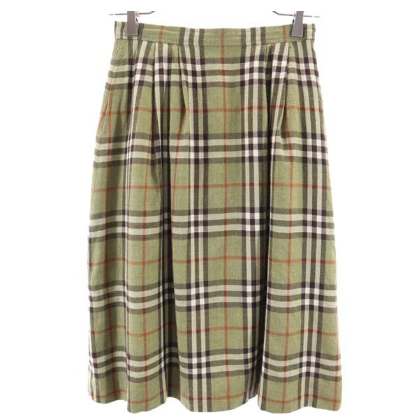 Burberrys バーバリーズ 90s オールド ウール100% ノバチェック柄 ミディ丈 スカート 緑系 レディース