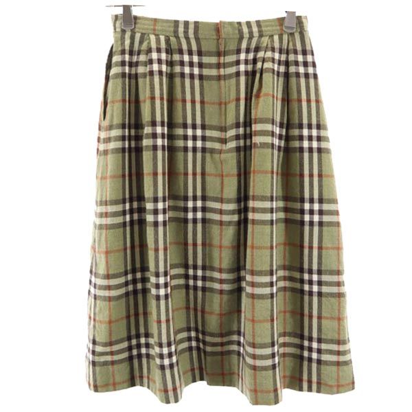 Burberrys バーバリーズ 90s オールド ウール100% ノバチェック柄 ミディ丈 スカート 緑系 レディース