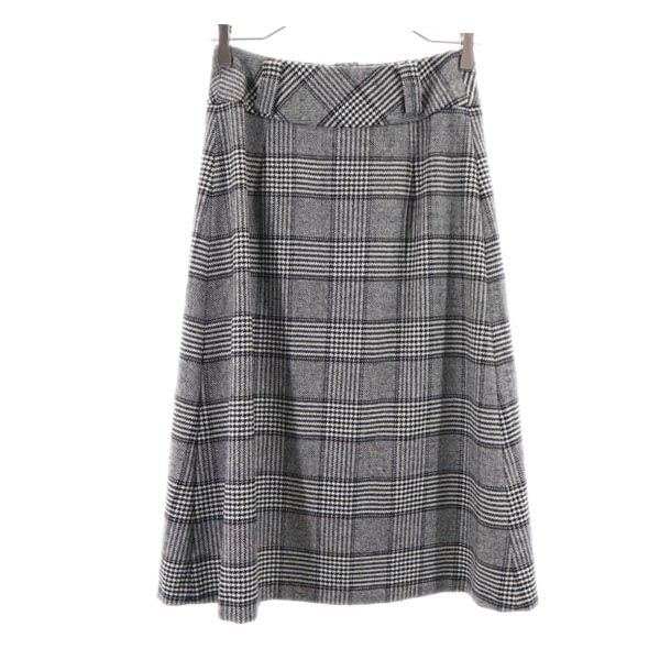 ANDREA INCONTRI アンドレアインコントリ イタリア製 ウールブレンド グレンチェック ミディ丈 スカート 38 グレー フロントボタン レディース