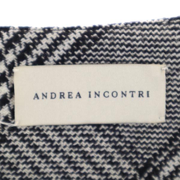 ANDREA INCONTRI アンドレアインコントリ イタリア製 ウールブレンド グレンチェック ミディ丈 スカート 38 グレー フロントボタン レディース