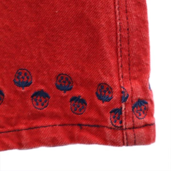 ALGONQUINS アルゴンキン イチゴ総柄刺繍 デニム ロングスカート レッド ボタンフライ レディース
