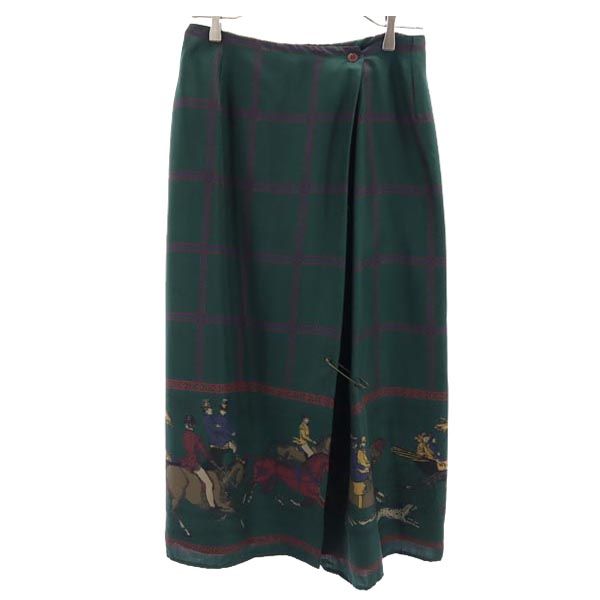 CHARTER CLUB チャータークラブ 90s オールド 総柄 ロング丈 ラップスカート 8 グリーン レディース