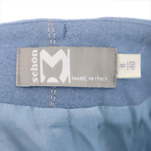 mila schon ミラショーン イタリア製 ウールブレンド 花刺繍 ミディ丈 スカート 40 ブルー系 バックジップ レディース