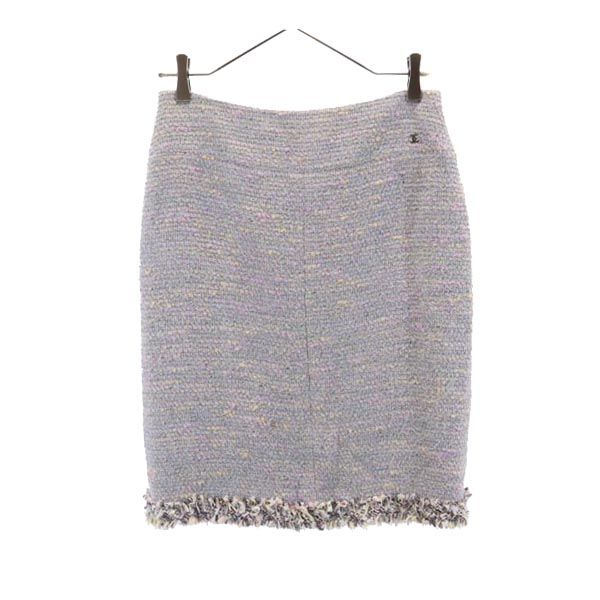 CHANEL シャネル フランス製 ミニ丈 ニット タイトスカート 42 水色系 レディース