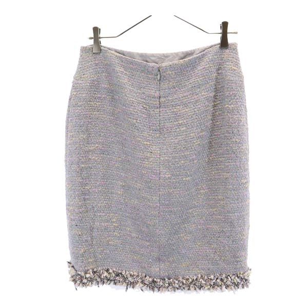 CHANEL シャネル フランス製 ミニ丈 ニット タイトスカート 42 水色系 レディース