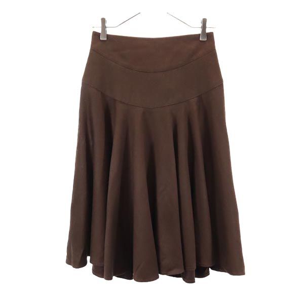 LANVIN ランバン ウール100% ミディ丈 フレアスカート 40 ブラウン バックジップ レディース